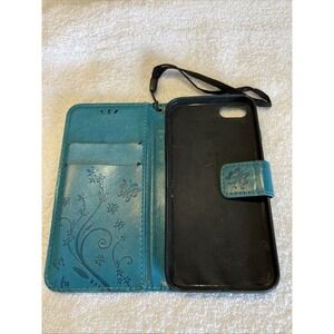 NEW - iPhone 8 Wallet Case Cover Credit Card Holder PU Leather Turquoise/Teal
